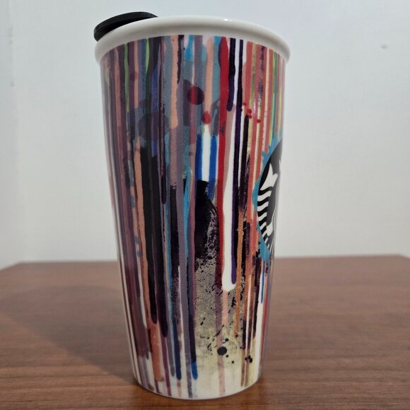 Starbucks Tumbler Travel Mug Ceramic 2015 Graffiti Paint Drip Design 12oz 355ml - Picture 4 of 7